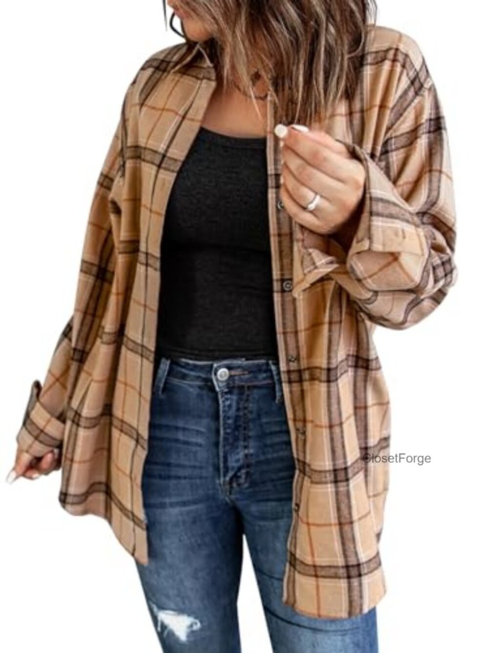 Women's Plaid Flannel Button Down Shirt Long Sleeve Oversized Casual